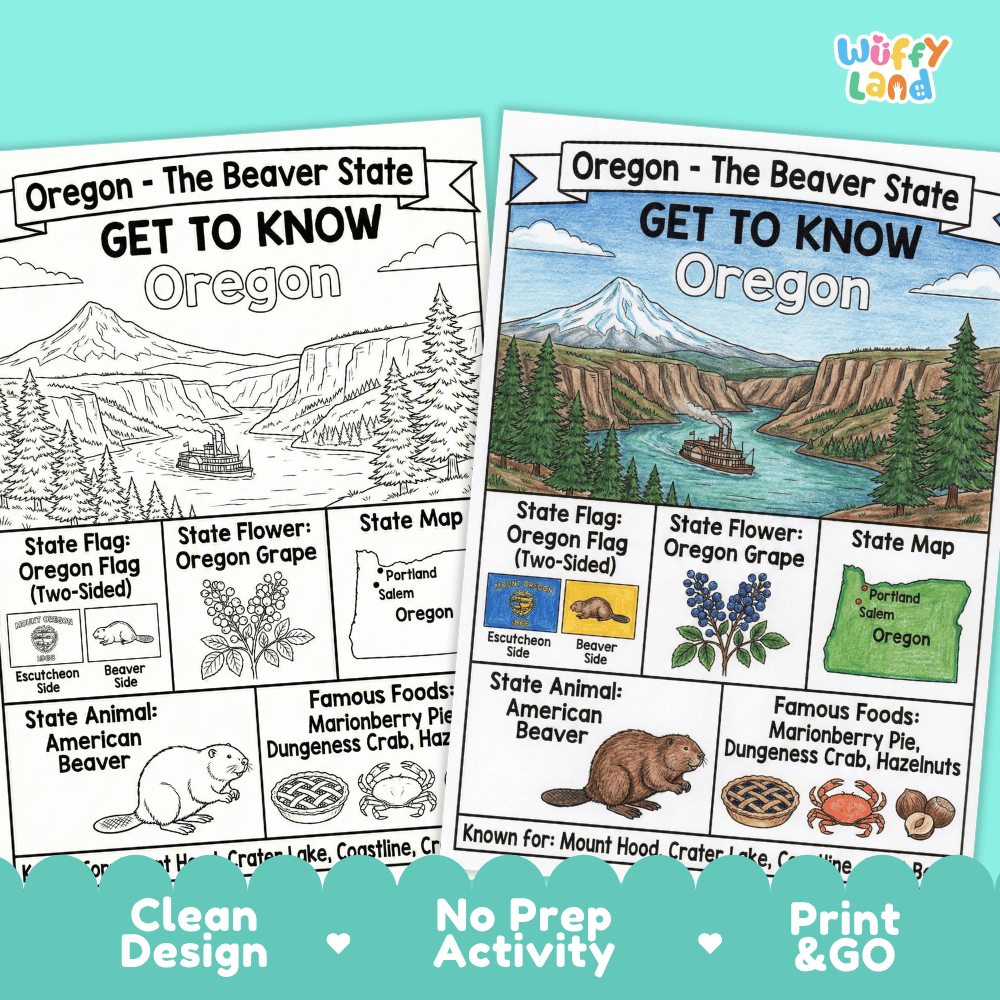 Oregon Geography Coloring Poster Worksheets