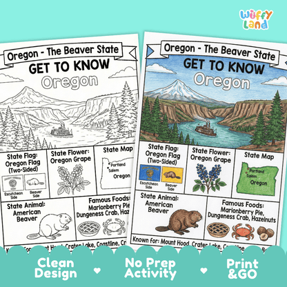 Oregon Geography Coloring Poster Worksheets