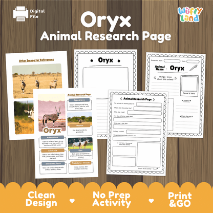 Oryx Animal Research Page Worksheets