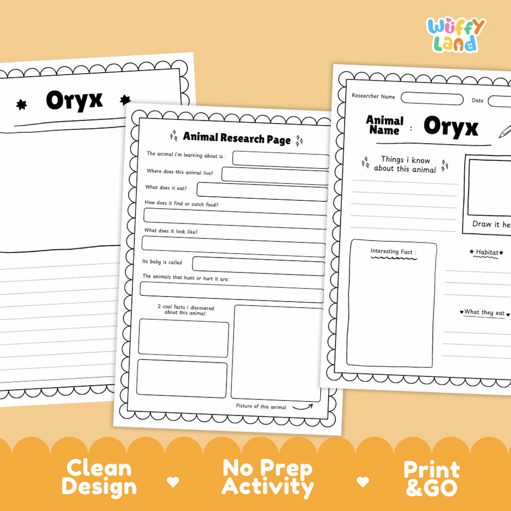 Oryx Animal Research Page Worksheets