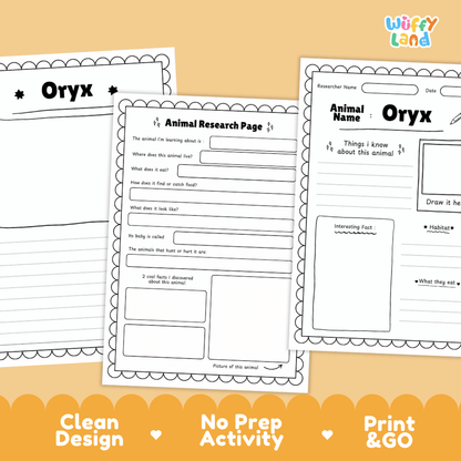 Oryx Animal Research Page Worksheets