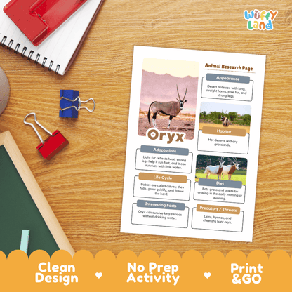 Oryx Animal Research Page Worksheets