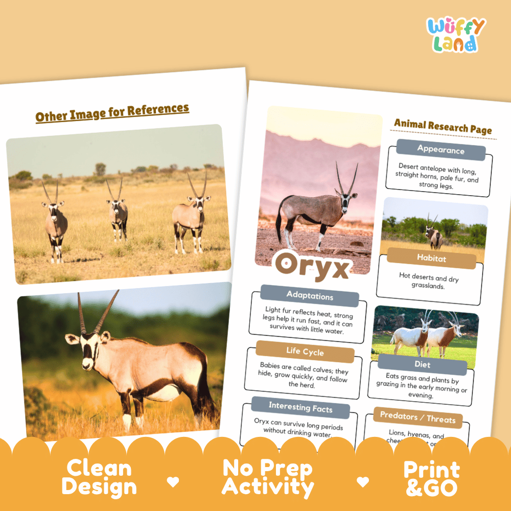 Oryx Animal Research Page Worksheets