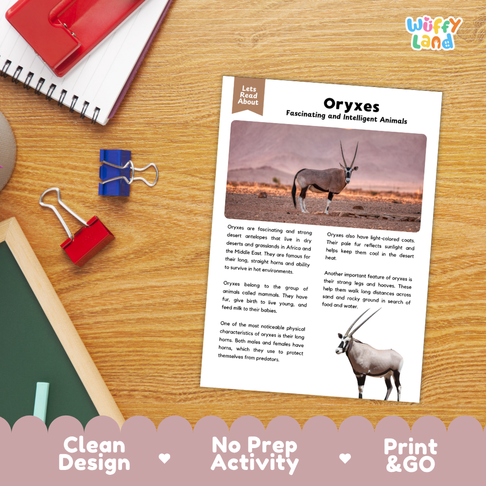 Oryxes Reading Passage and Comprehension Questions Worksheets with Answer Key