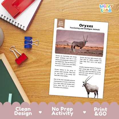 Oryxes Reading Passage and Comprehension Questions Worksheets with Answer Key