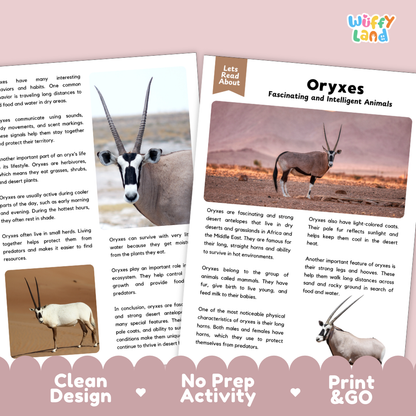 Oryxes Reading Passage and Comprehension Questions Worksheets with Answer Key