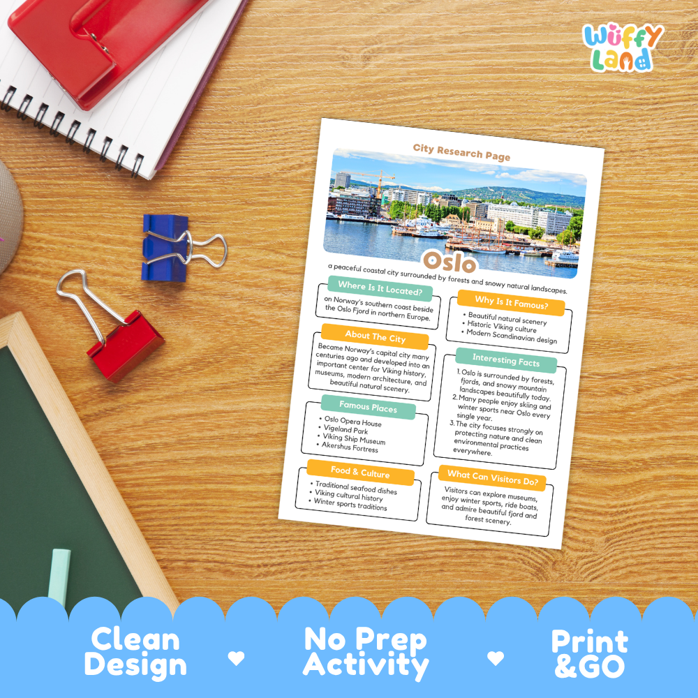 Oslo Norway City Research Project Activity Worksheets and Fact Sheet