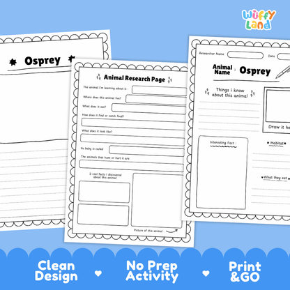 Osprey Animal Research Page Worksheets and Fact Sheet Activity