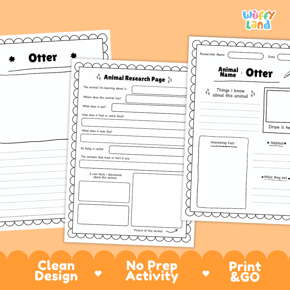 Otter Animal Research Page Worksheets