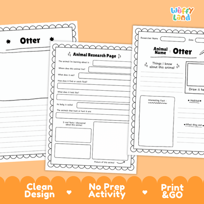 Otter Animal Research Page Worksheets