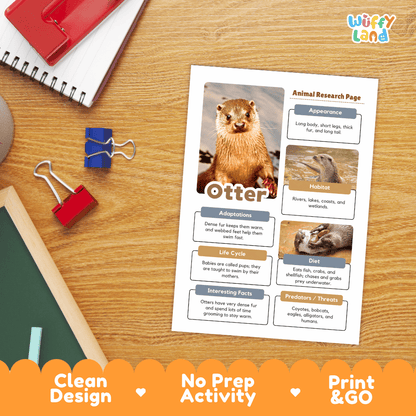 Otter Animal Research Page Worksheets