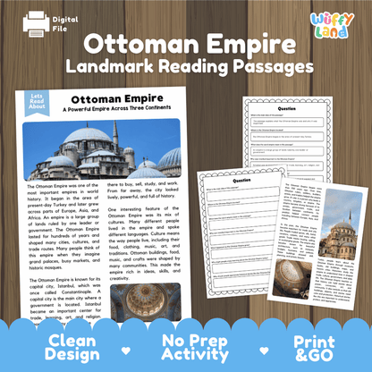 Ottoman Empire landmark reading passages educational study unit featuring nonfiction reading worksheets and authentic Istanbul mosque photography