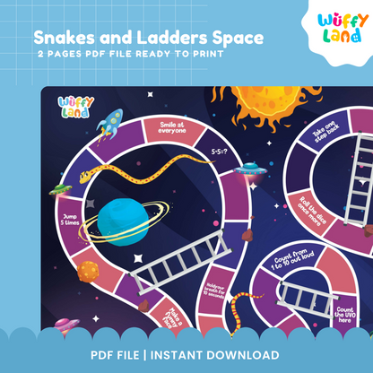 Snakes and Ladders Space Theme Board Game | Outer Space Printable Activity