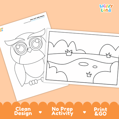 Owl Cut and Paste Craft and Coloring Activity Worksheets