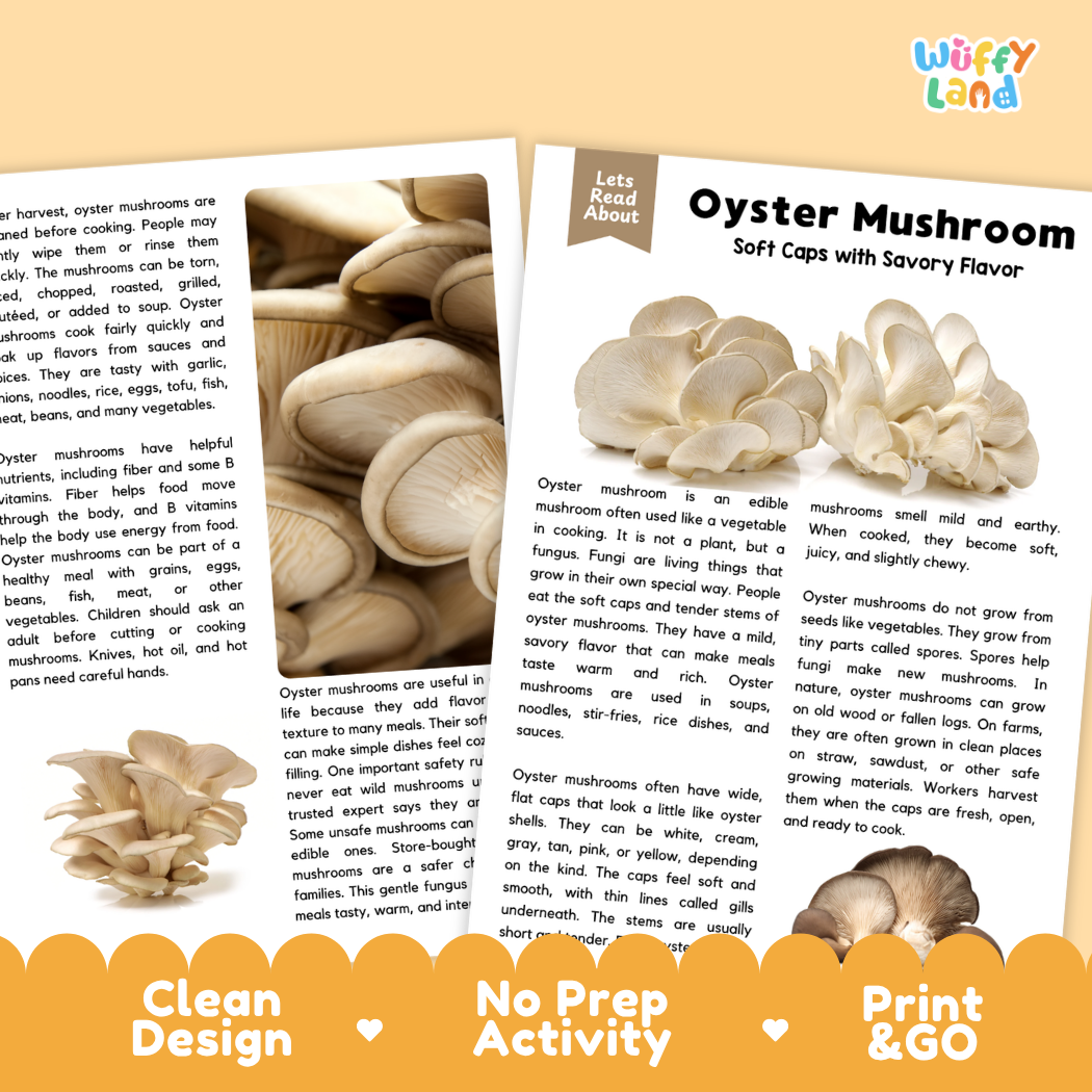 Teacher answer key page showing complete question solutions for oyster mushroom reading comprehension practice