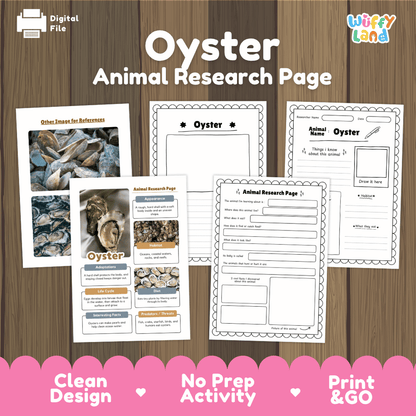 Oyster Animal Research Page Worksheets and Fact Sheet Activity