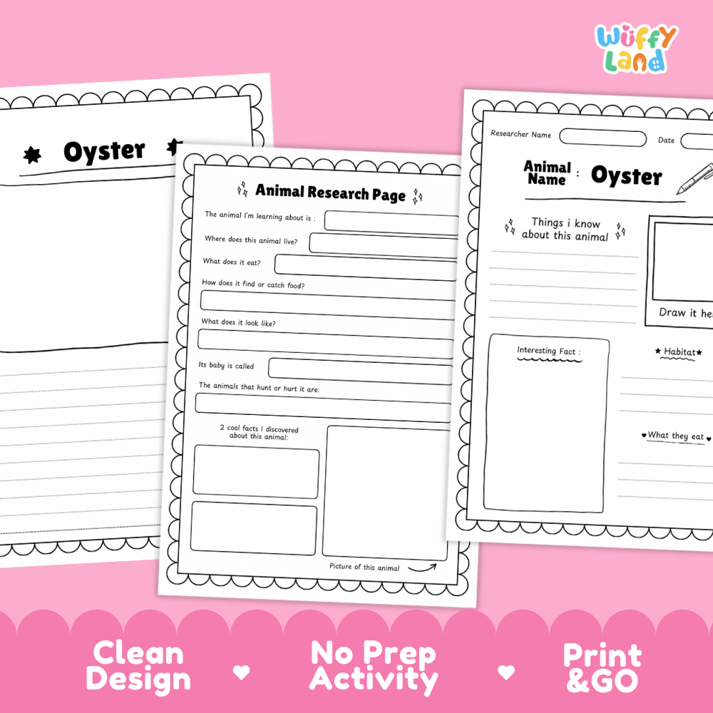 Oyster Animal Research Page Worksheets and Fact Sheet Activity