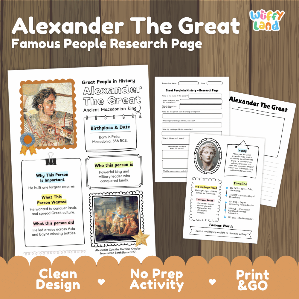 Alexander The Great Famous People Research Page Worksheets