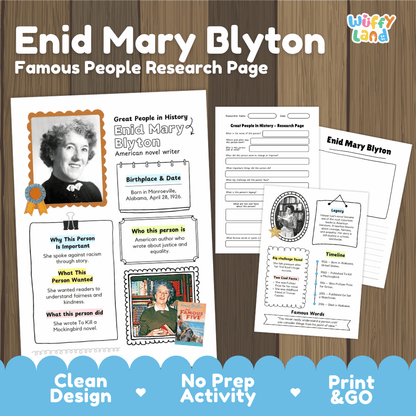 Enid Mary Blyton Famous People Research Page Worksheets