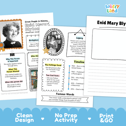 Enid Mary Blyton Famous People Research Page Worksheets