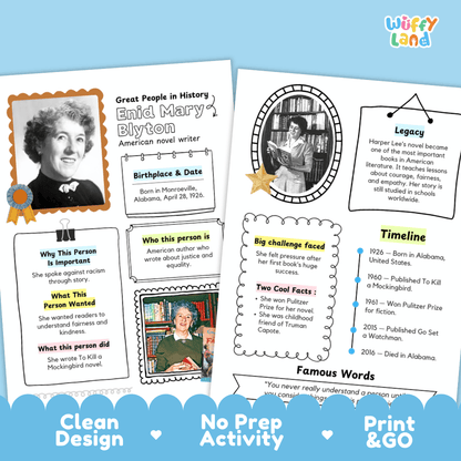Enid Mary Blyton Famous People Research Page Worksheets