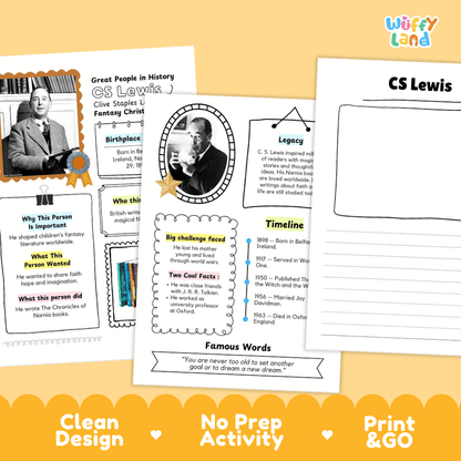CS Lewis Famous People Research Page Worksheets