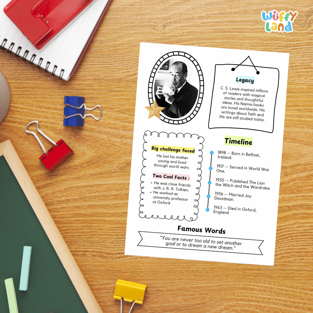 CS Lewis Famous People Research Page Worksheets