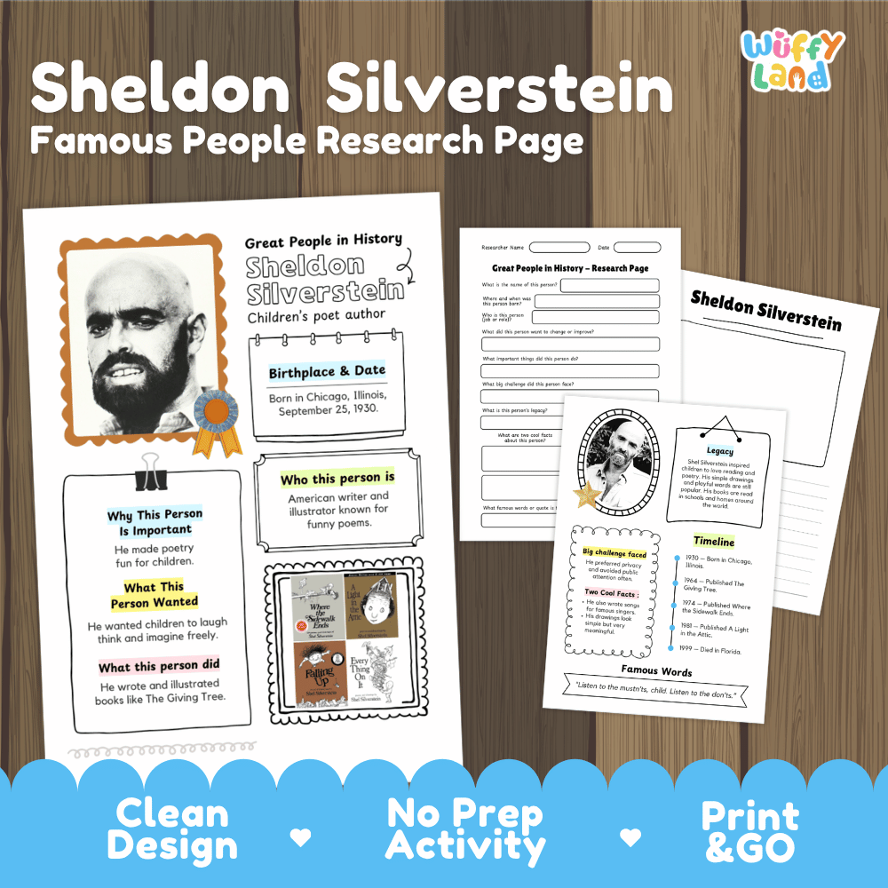 Sheldon Silverstein Famous People Research Page Worksheets