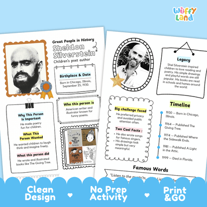 Sheldon Silverstein Famous People Research Page Worksheets