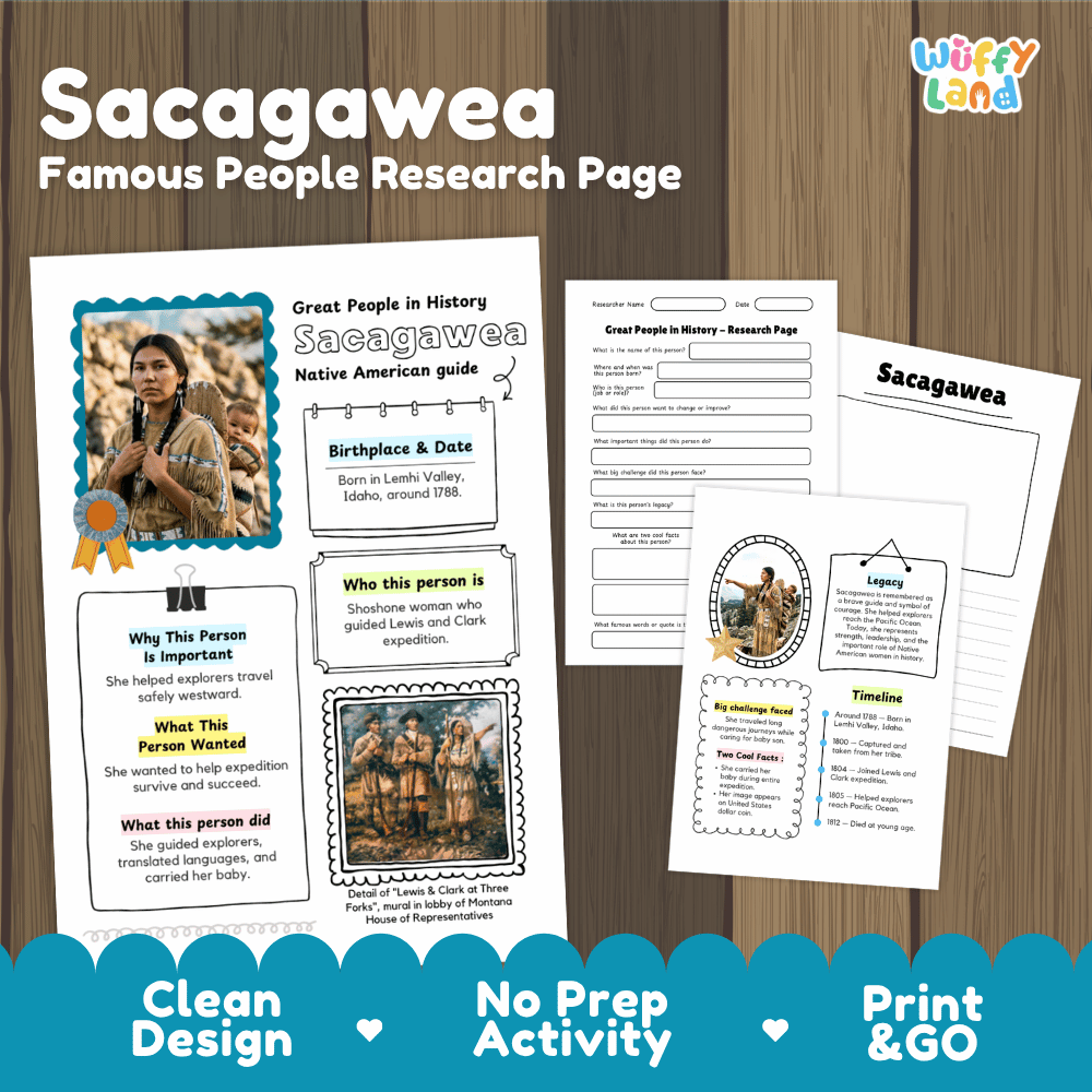 Sacagawea Famous People Research Page Worksheets