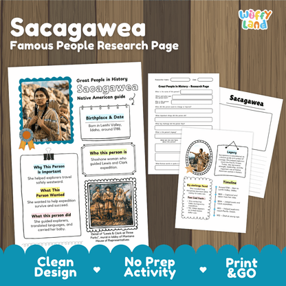 Sacagawea Famous People Research Page Worksheets
