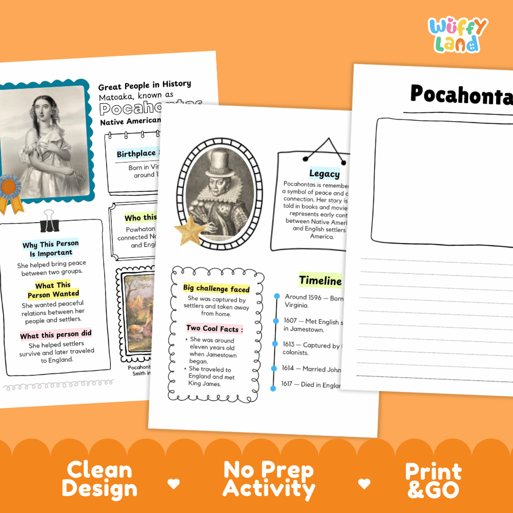 Pocahontas Famous People Research Page Graphic Organizer and Biography Worksheets
