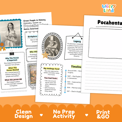 Pocahontas Famous People Research Page Graphic Organizer and Biography Worksheets