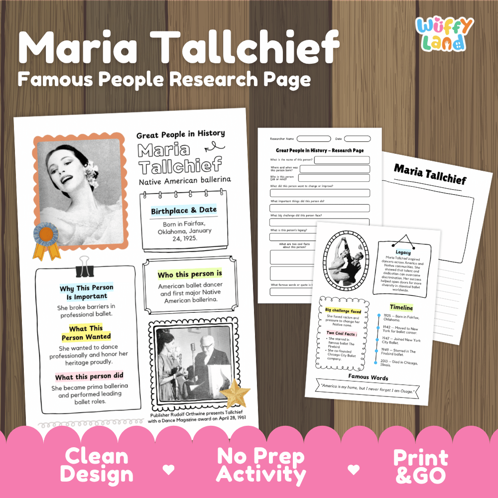 Maria Tallchief Famous People Research Page Graphic Organizer and Biography Worksheets