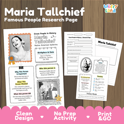 Maria Tallchief Famous People Research Page Graphic Organizer and Biography Worksheets