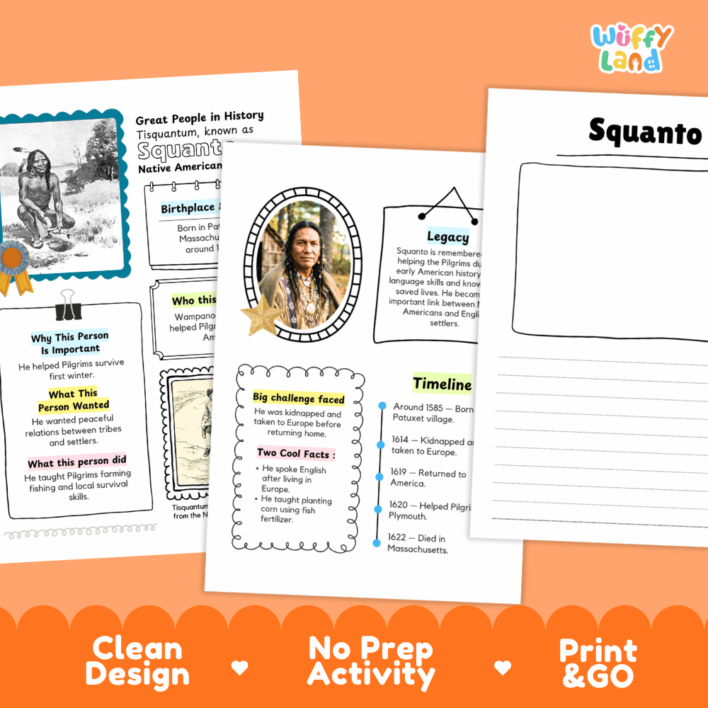 Squanto Biography Research Project and Worksheets - Famous People in History