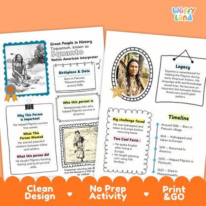 Squanto Biography Research Project and Worksheets - Famous People in History