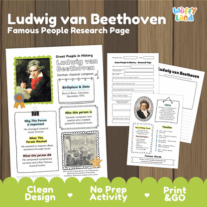 Ludwig van Beethoven Biography Research Project and Worksheets - Famous People in History