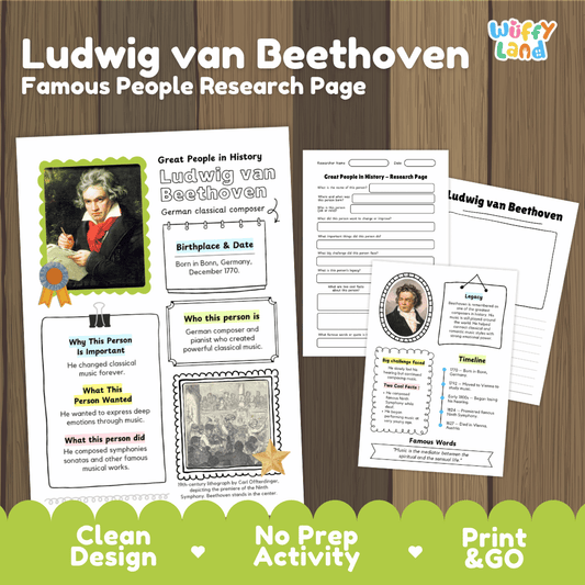 Ludwig van Beethoven Biography Research Project and Worksheets - Famous People in History