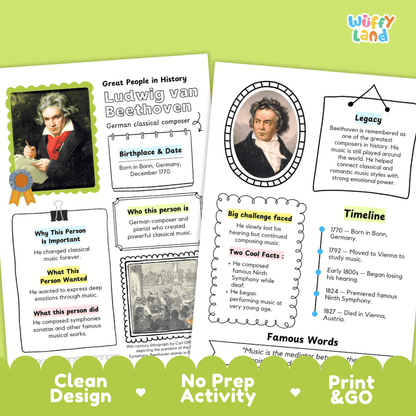 Ludwig van Beethoven Biography Research Project and Worksheets - Famous People in History