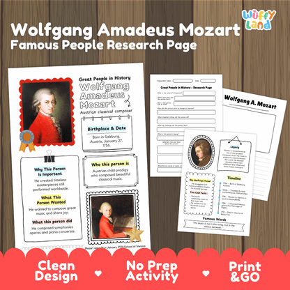 Wolfgang Amadeus Mozart Biography Research Project and Worksheets - Famous People in History