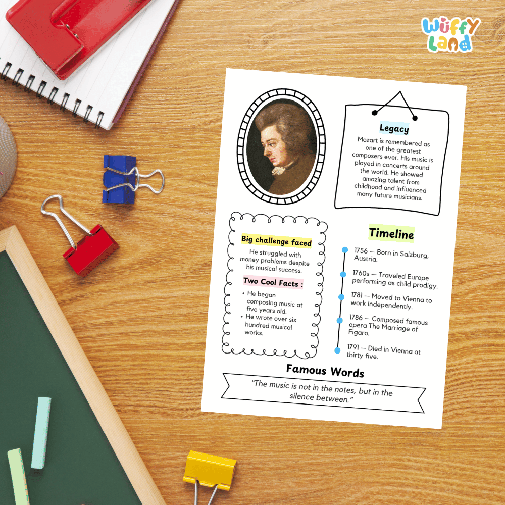 Wolfgang Amadeus Mozart Biography Research Project and Worksheets - Famous People in History