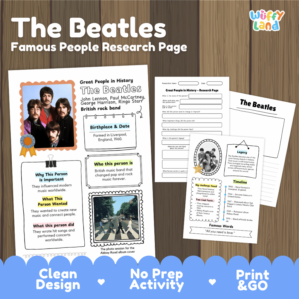 The Beatles Biography Research Project and Worksheets - Famous People in History