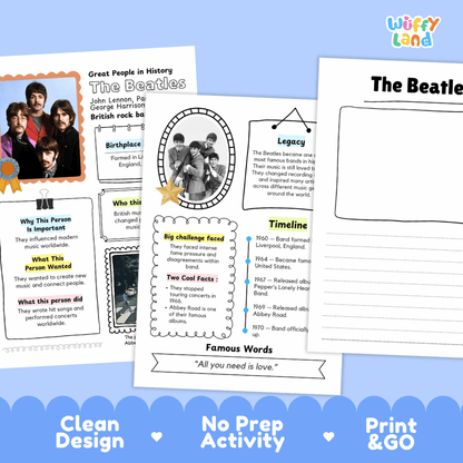 The Beatles Biography Research Project and Worksheets - Famous People in History