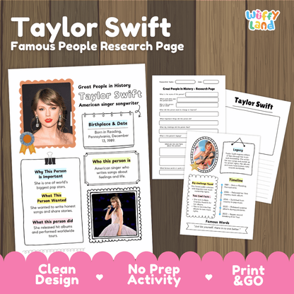 Taylor Swift Biography Research Project and Worksheets - Famous People in History