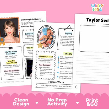 Taylor Swift Biography Research Project and Worksheets - Famous People in History