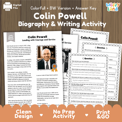 Colin Powell Biography Reading Passage and Writing Activity Worksheets