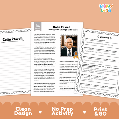 Colin Powell Biography Reading Passage and Writing Activity Worksheets