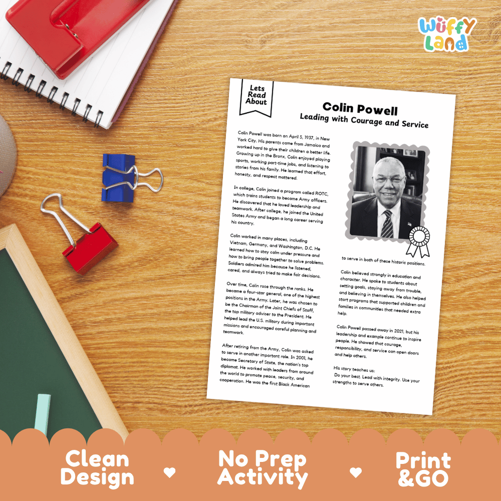Colin Powell Biography Reading Passage and Writing Activity Worksheets