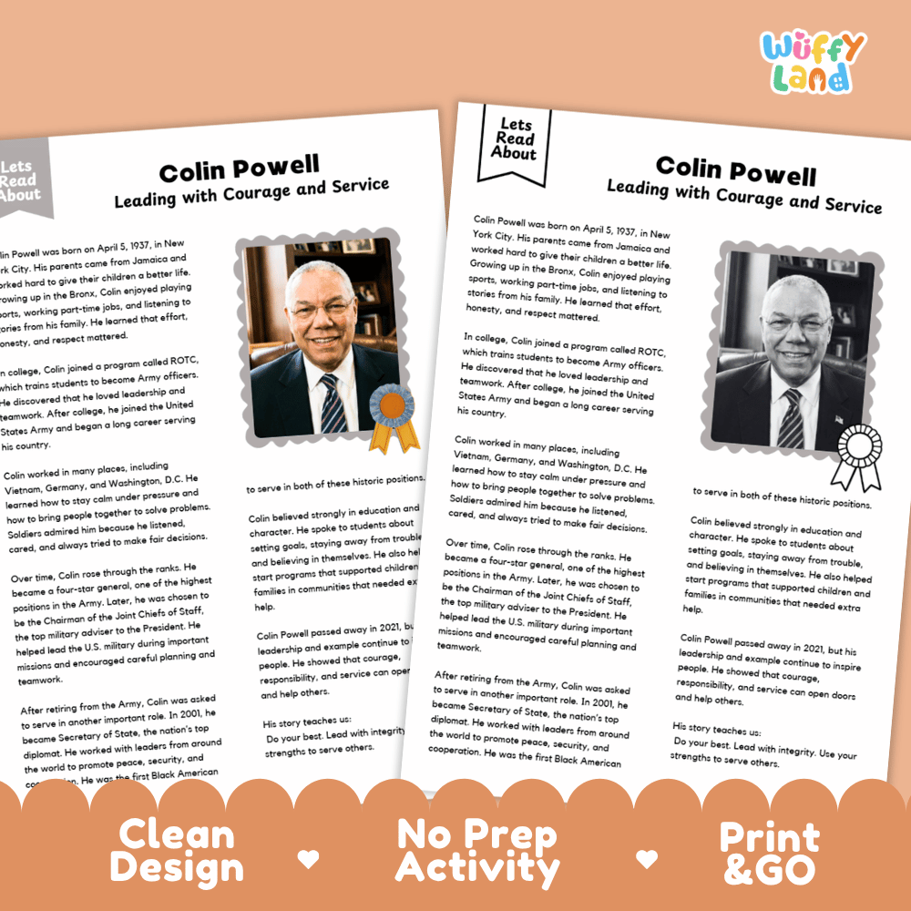 Colin Powell Biography Reading Passage and Writing Activity Worksheets